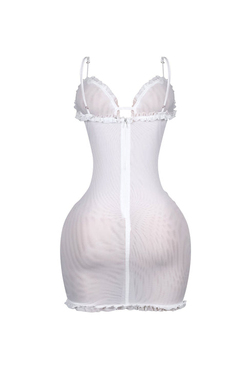 Elizabeth Mesh Tank Cutout Ruffle Mini Dress